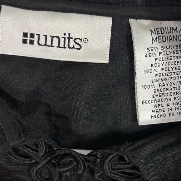 Vintage 90s Units Sz M Silk blend Black Floral Embroidered Jacket Mandarin frog - Picture 6 of 7